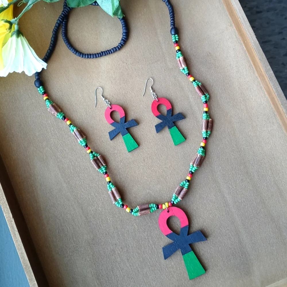 2PC Beautiful Pan African Ankh Necklace and Earrings Set - Picture 2 of 7